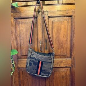 Neoprene Camouflage Messenger Bag with Red Stripe